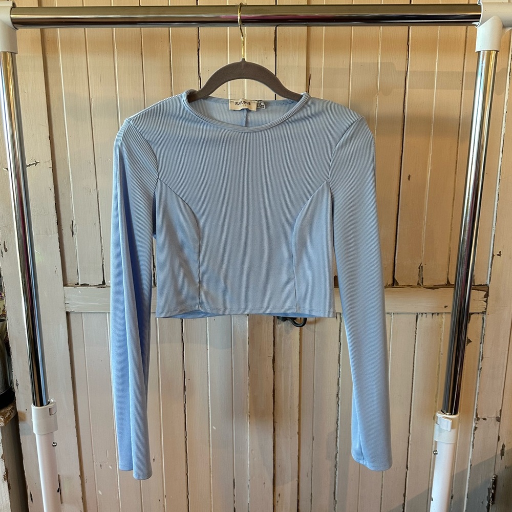 Urban Outfitters Light Blue Long Sleeve Cropped Top